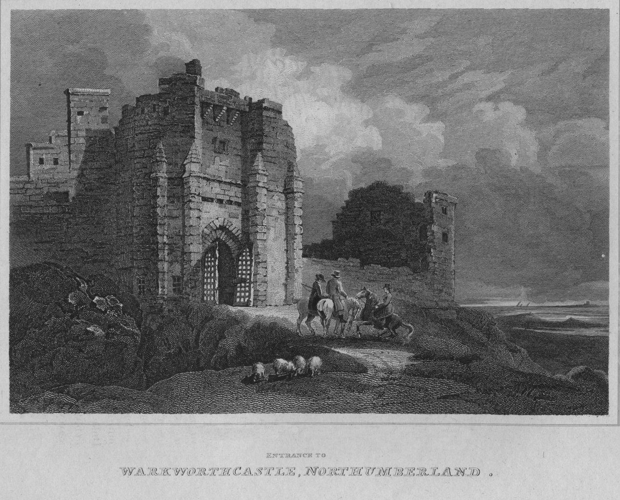 Indgang til Warkworth Castle, Northumberland, 1814 af John Greig