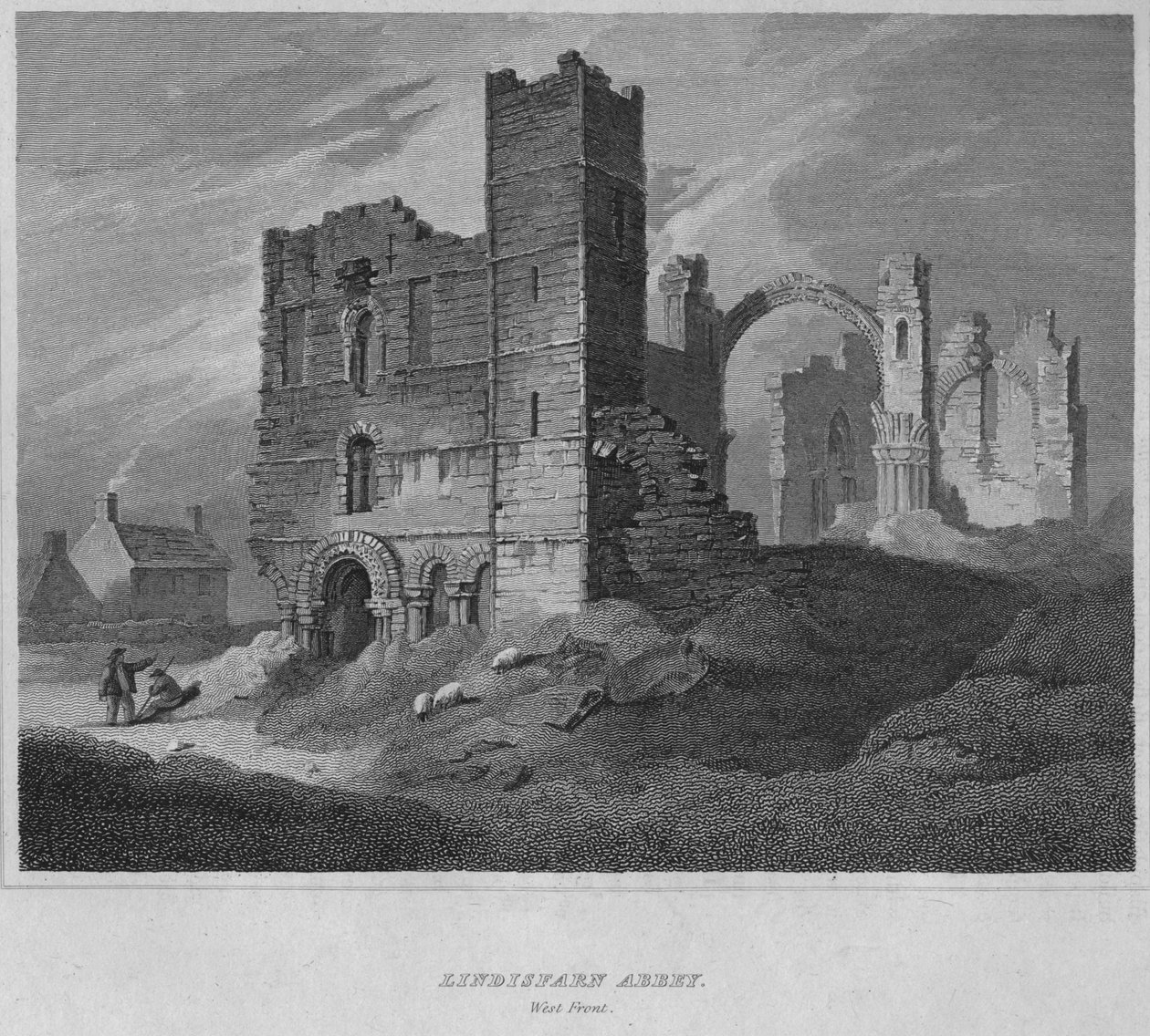 Lindisfarne Abbey. Vestfronten, 1814 af John Greig