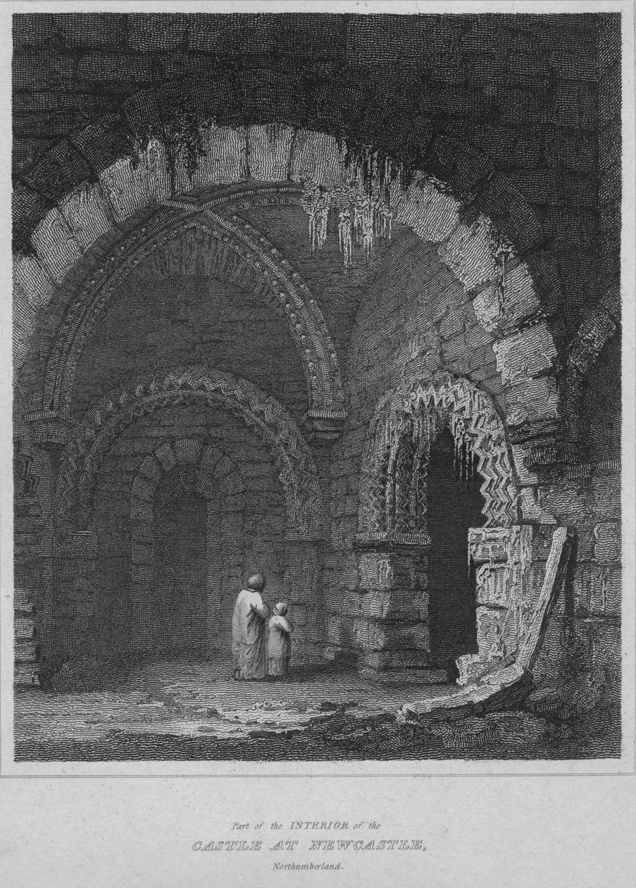 En del af det indre af slottet i Newcastle, Northumberland, 1814 af John Greig