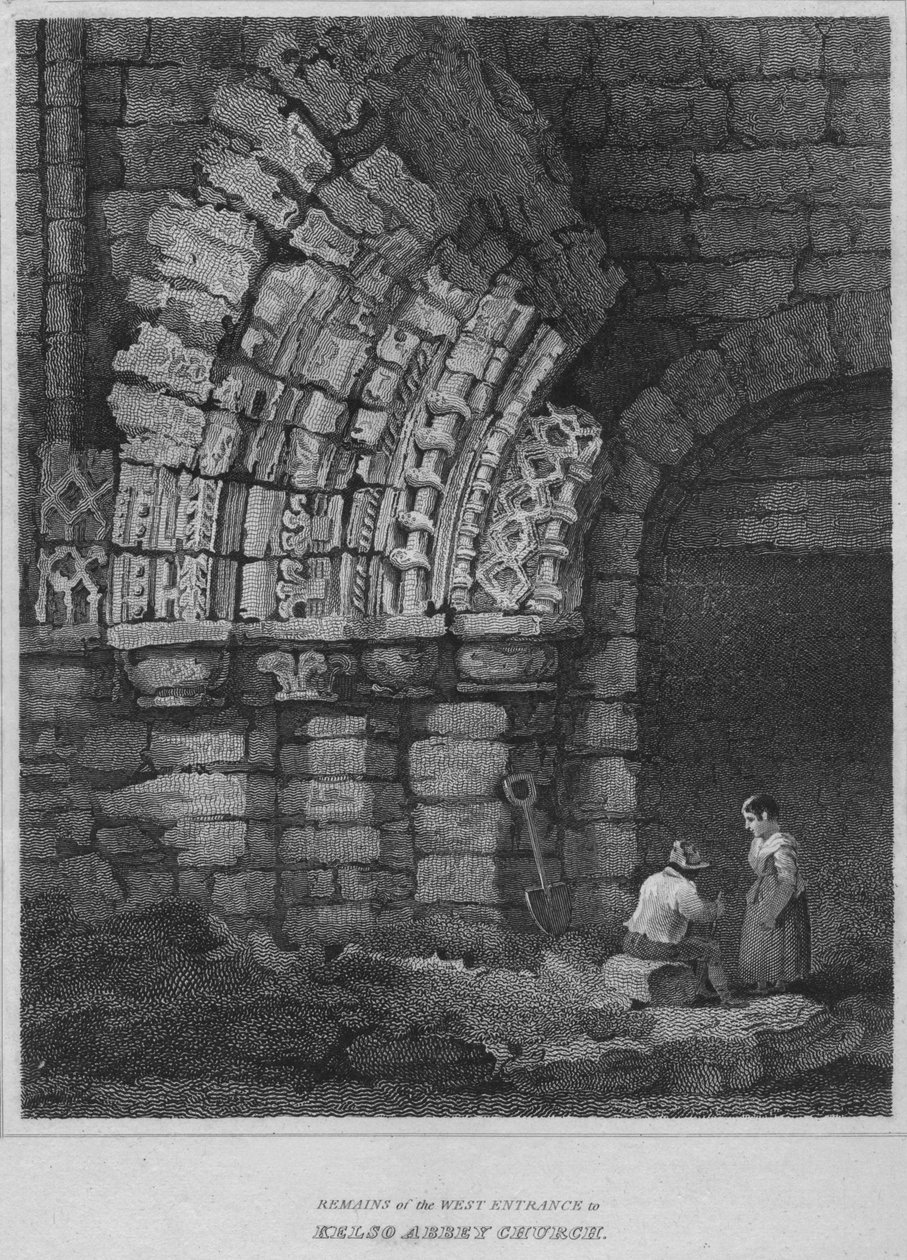 Rester af den vestlige indgang til Kelso Abbey Church, 1814 af John Greig