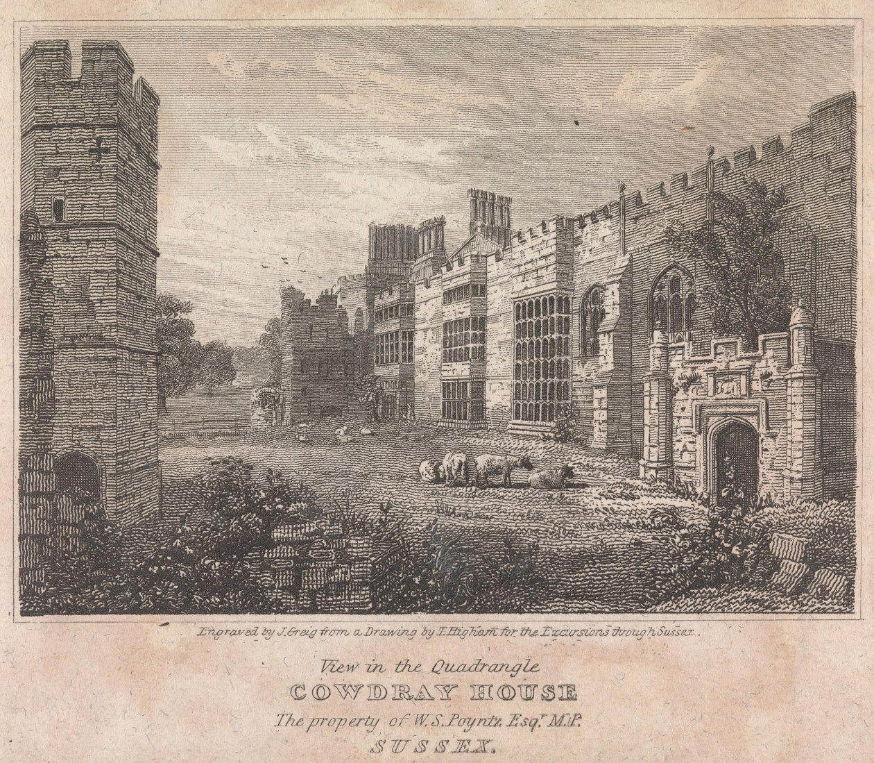 Udsigt i Quadrangle Cowdray House (til udflugterne gennem Essex); side 74 (bind 1) af John Greig