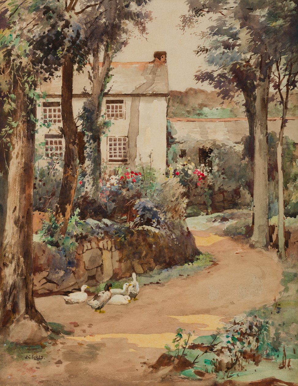 Kemyl Cottage, Lamorna (wc på papir) af John Guttridge Sykes