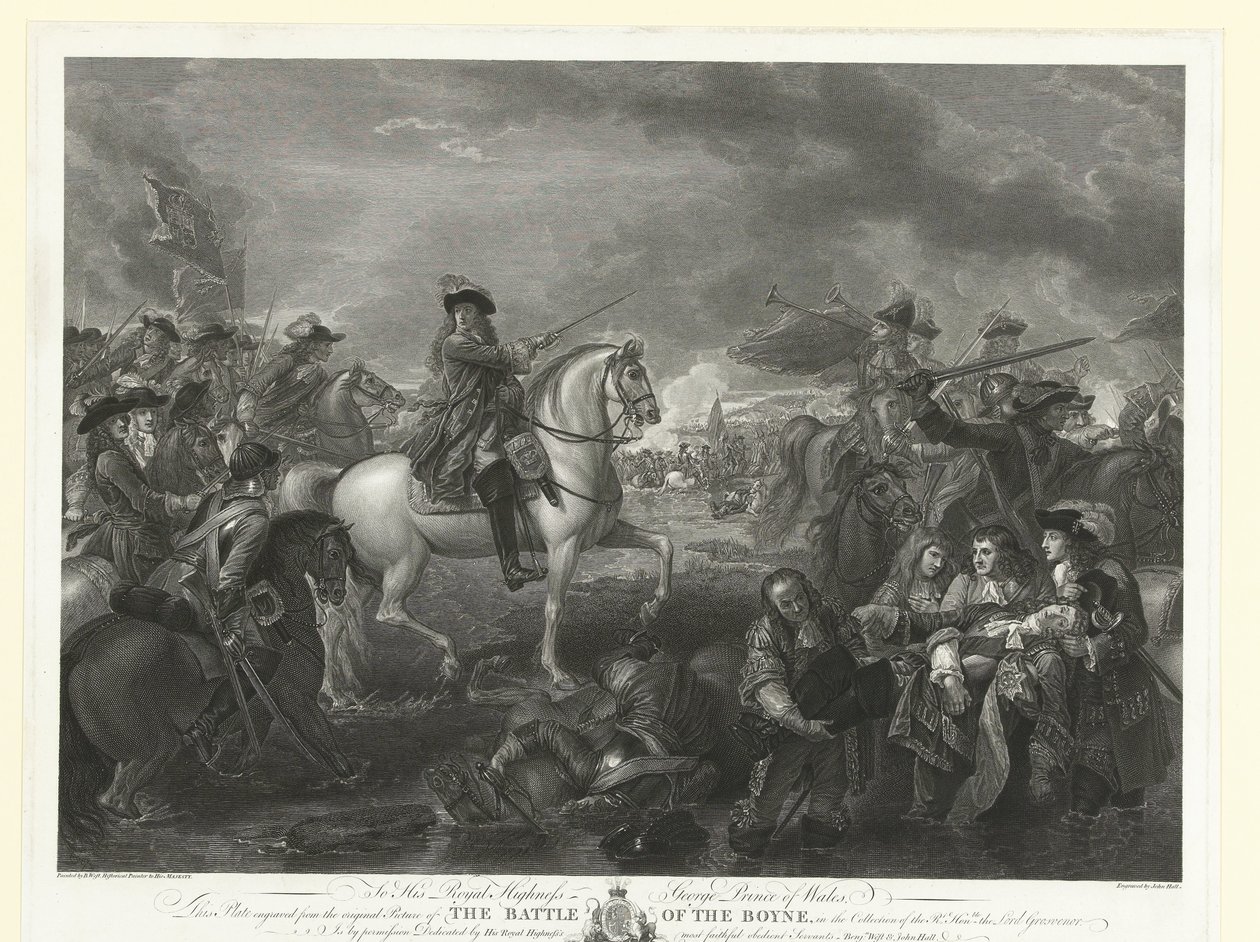 Kong William III i slaget ved Boyne, 1690 The Battle of the Boyne (titel på objekt) af John Hall