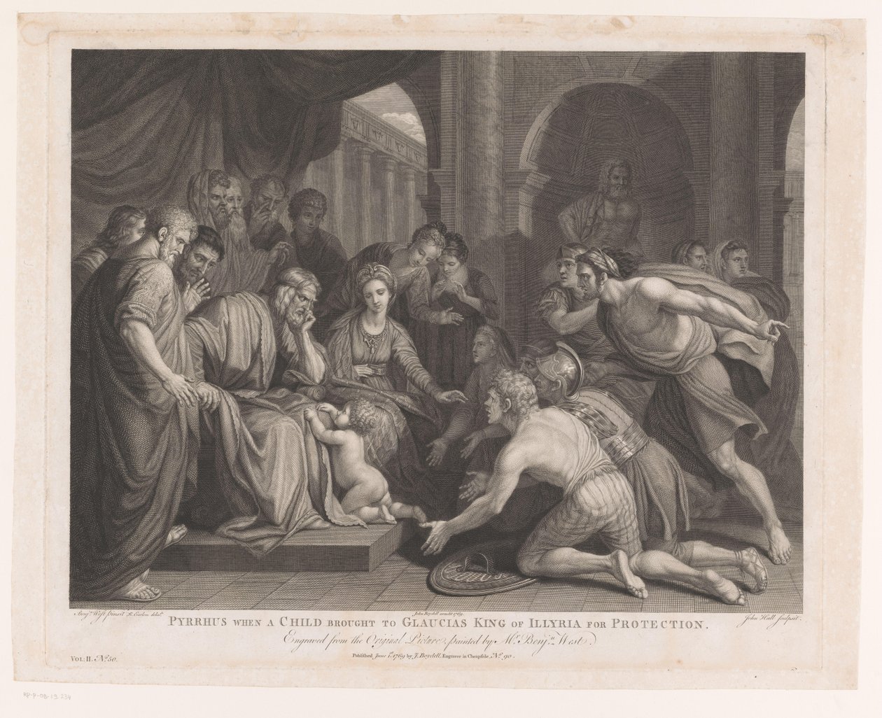 Pyrrhus bragt til kong Glaucias som barn til beskyttelse Pyrrhus, når et barn bringer til Glaucias King of Illyria for beskyttelse (titel på objektet) Hovedmalerier i England (serietitel) The Most Capital Paintings in England (serie tit af John Hall