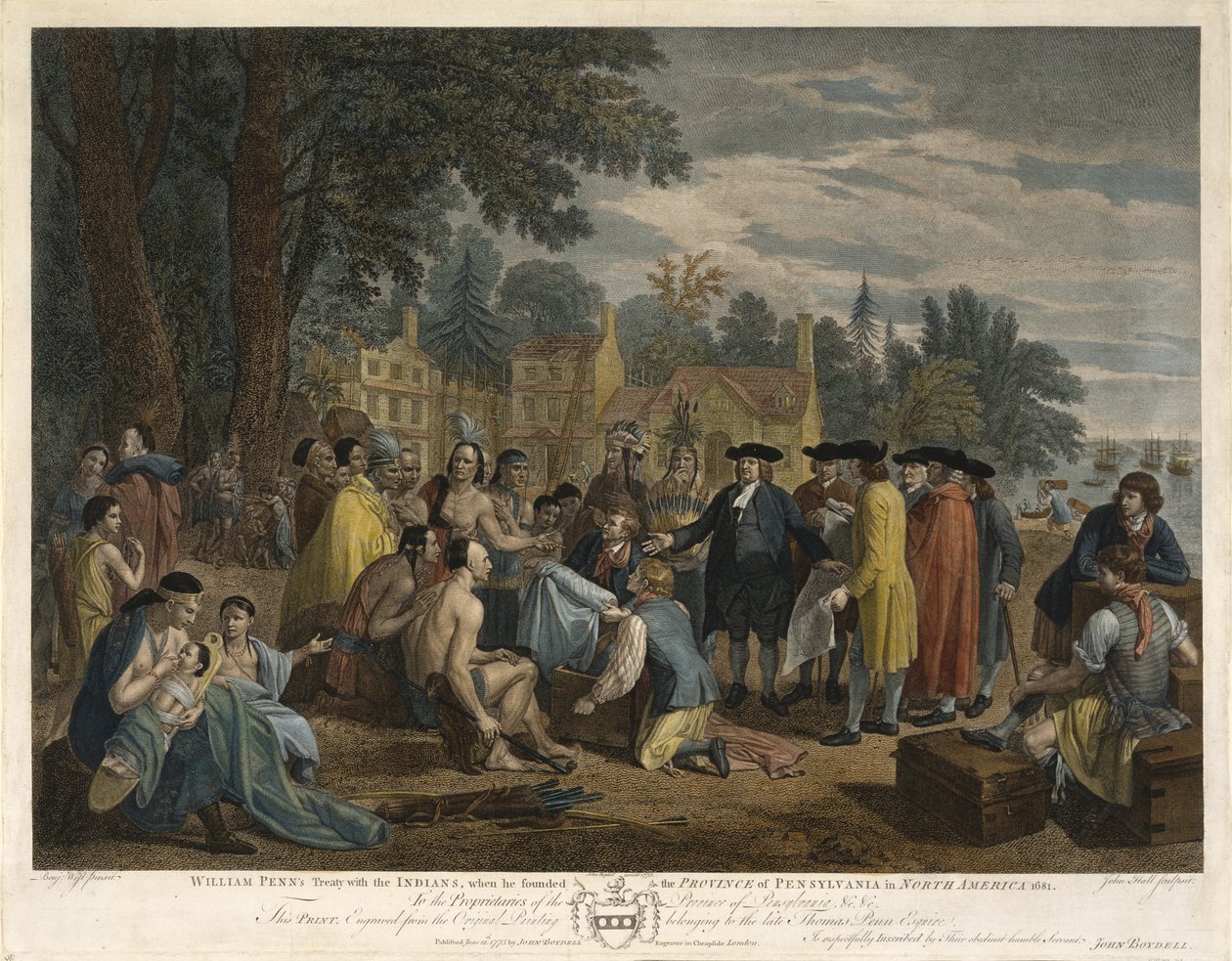 William Penns traktat med indianerne, 1775 (stik og radering med akvarel på bundet papir) af John Hall