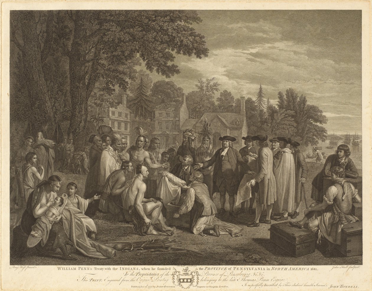 William Penns traktat med indianerne af John Hall after Benjamin West