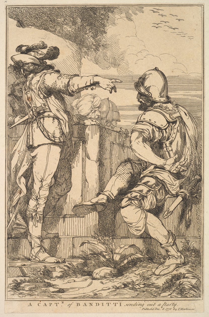 En kaptajn af Banditti, der sender et parti fra femten ætsninger dedikeret til ..., 8. december 1778. af John Hamilton Mortimer