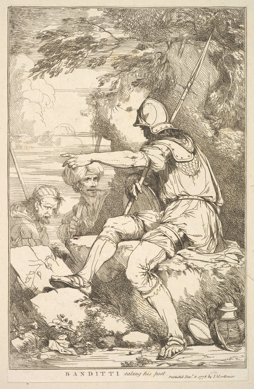 Banditti tager sin post fra femten ætsninger dedikeret til Sir Joshua Reynol..., 8. december 1778. af John Hamilton Mortimer