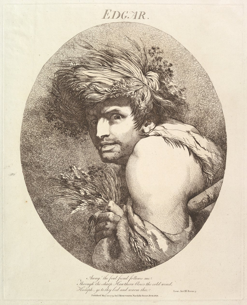 Edgar Twelve Characters fra Shakespeare, 20. maj 1775. af John Hamilton Mortimer