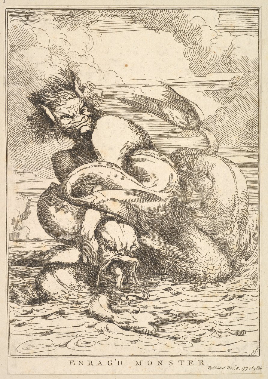 Enragd Monster fra Femten Etchings Dedikeret til Sir Joshua Reynolds, 8. december 1778. af John Hamilton Mortimer