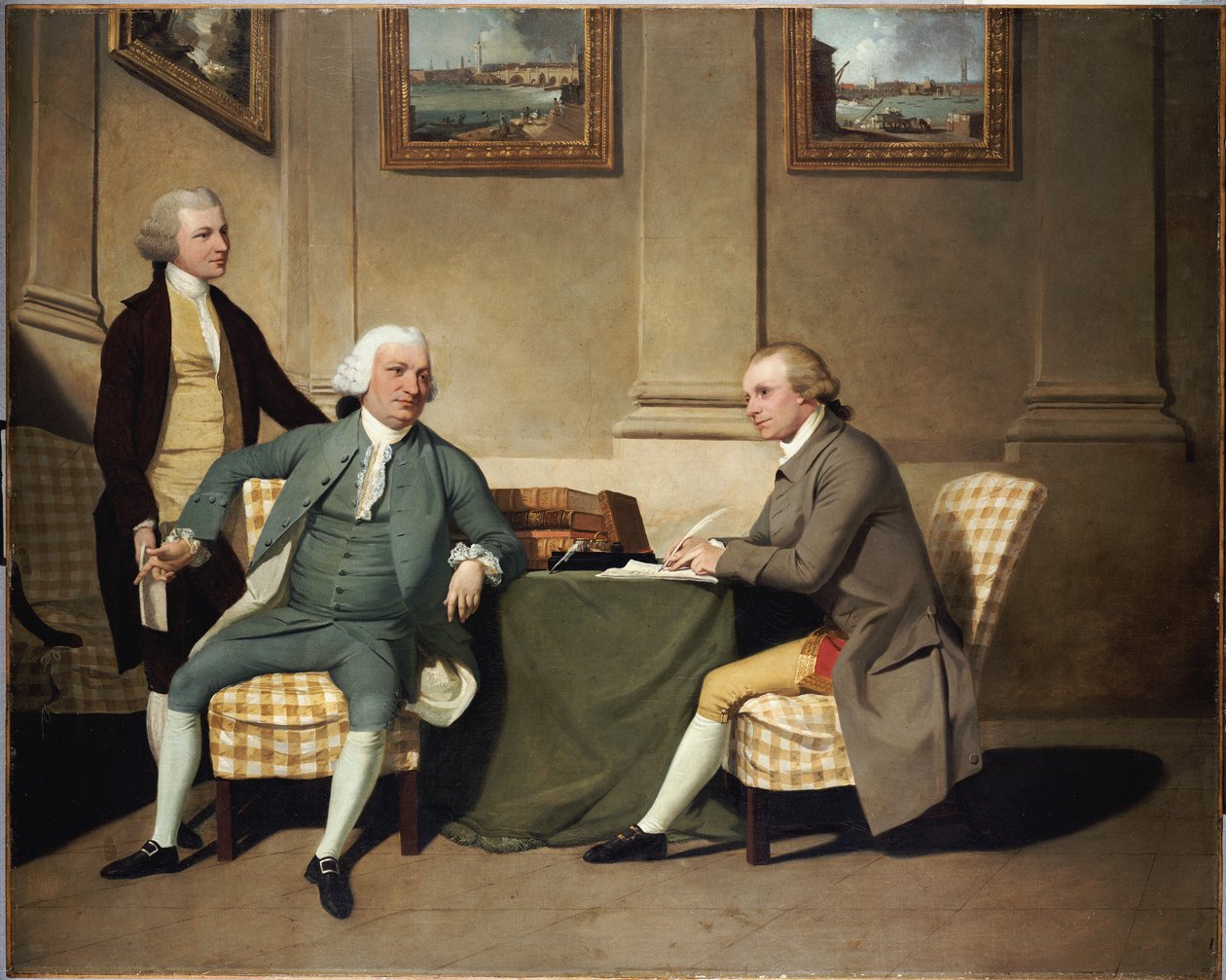 Gruppeportræt af sergent-at-arms Bonfoy, hans søn, og John Clementson, sen. af John Hamilton Mortimer