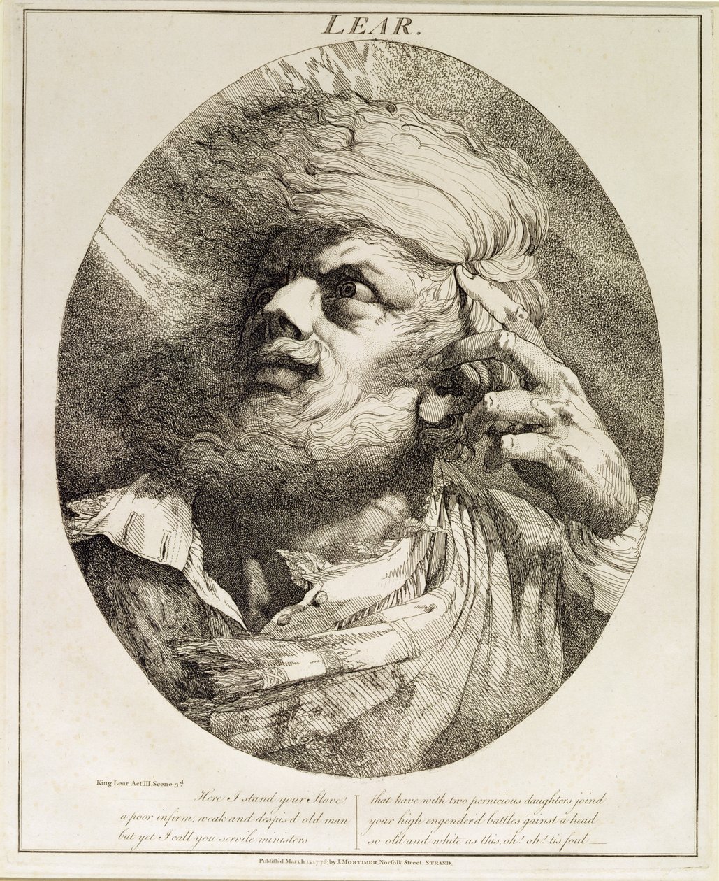 Lear, fra King Lear, Act III, Scene 3, 1776 af John Hamilton Mortimer
