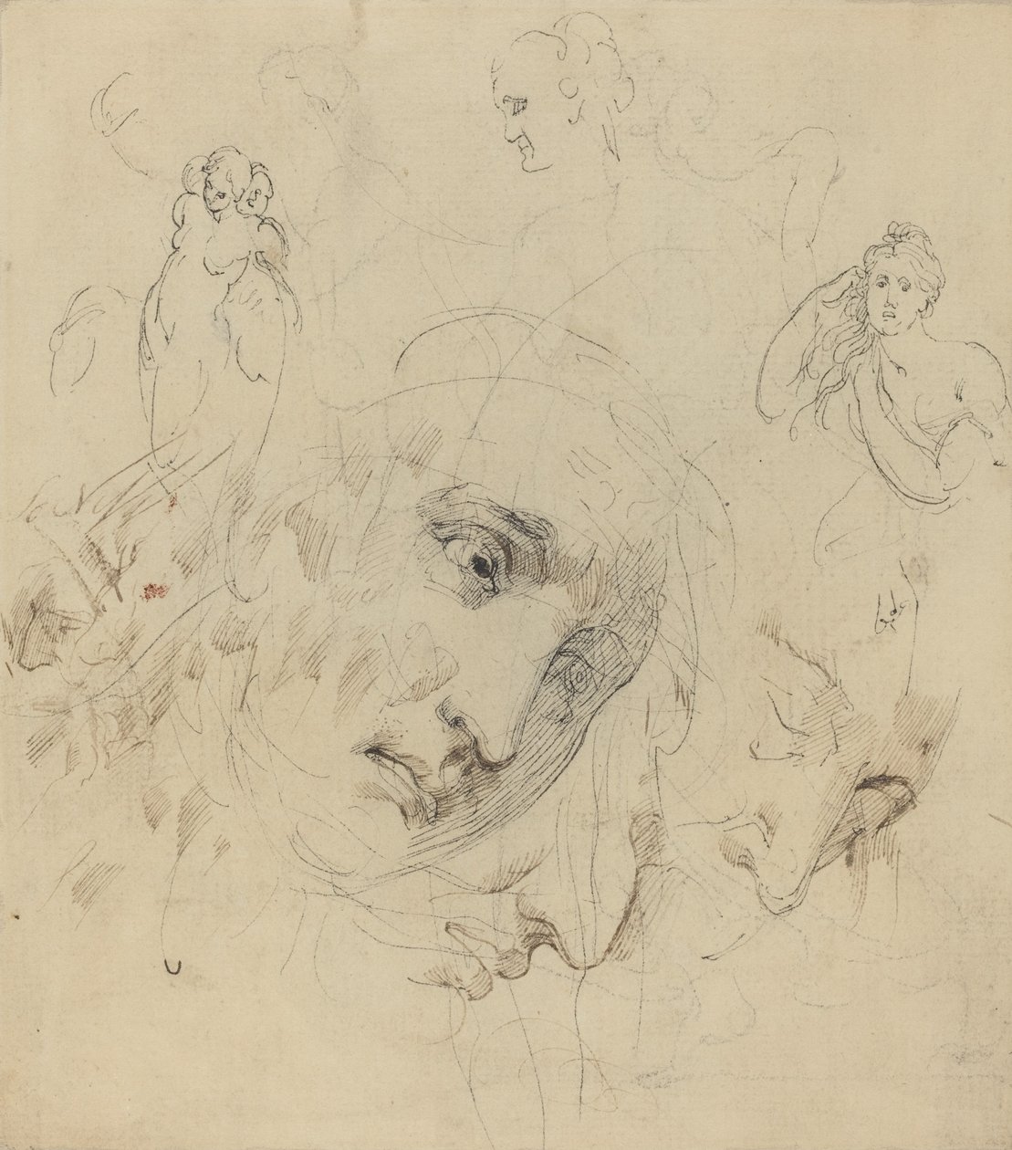 Studier med Central Female Face af John Hamilton Mortimer