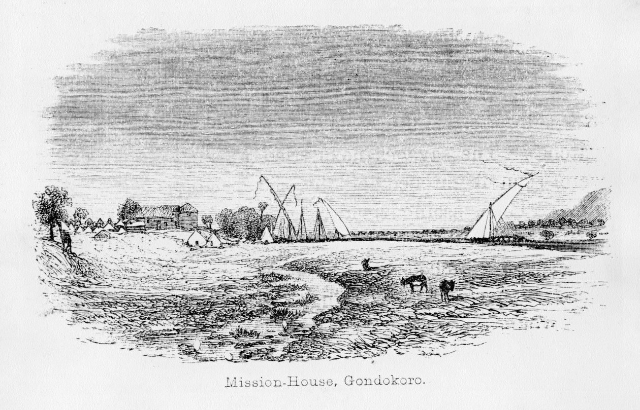 Misson-House, Gondokoro, fra "Journal of the discovery of the source of the Nile", 1864 af John Hanning Speke