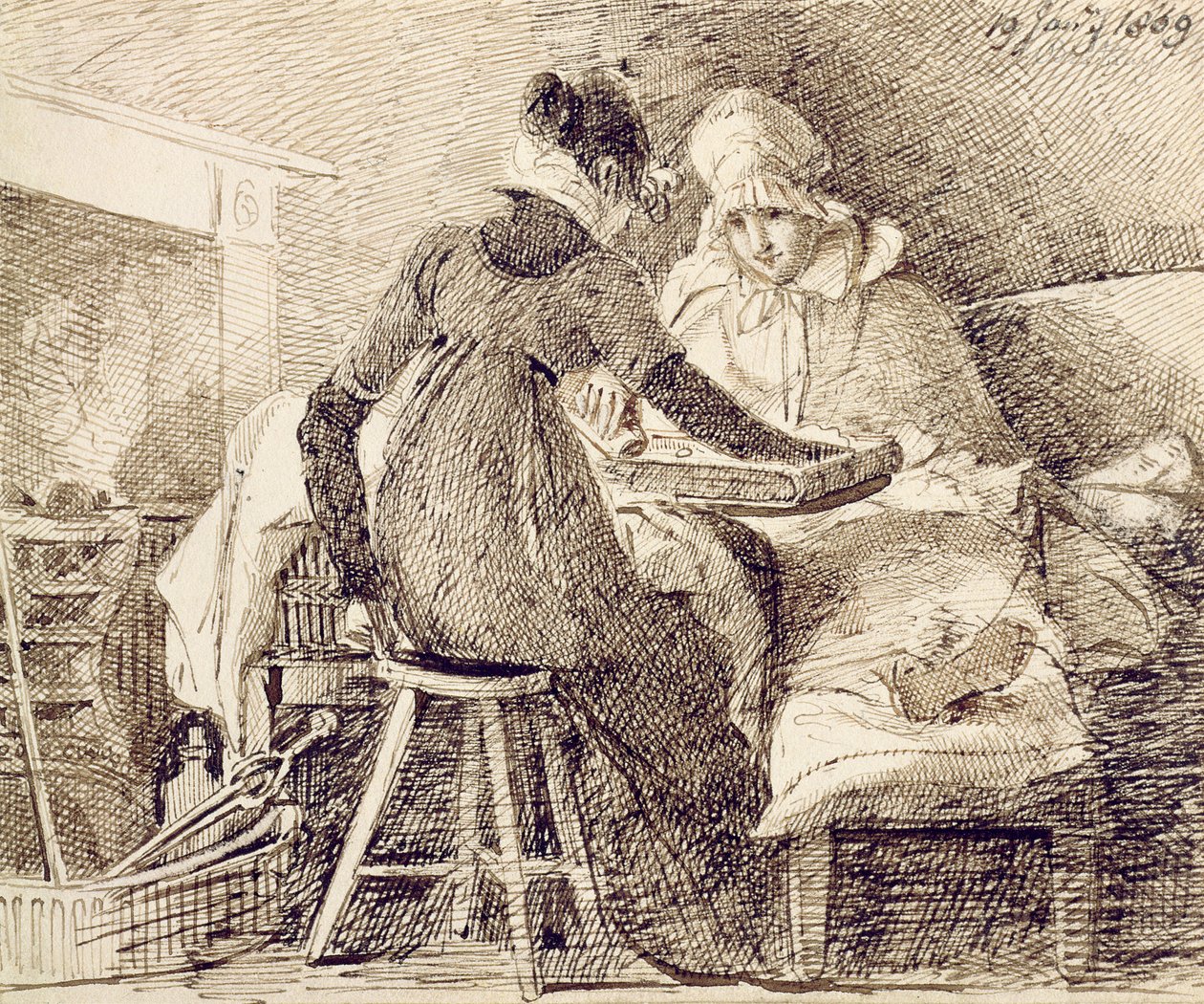 A Game of Backgammon, 19. januar 1809 (pen og blæk på papir) af John Harden