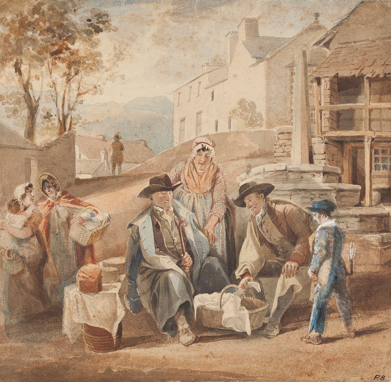 Ambleside markedshandler (wc på papir) af John Harden