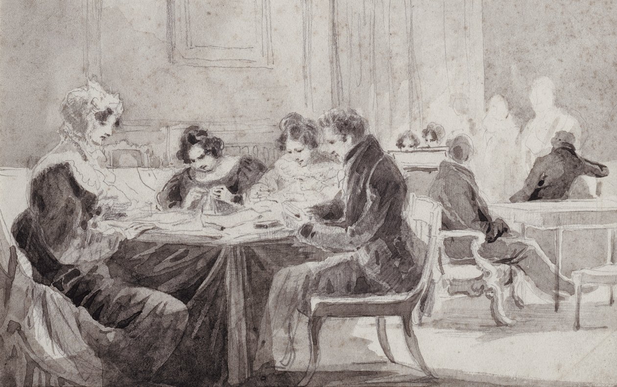 En aften hjemme (pen og blæk på papir) af John Harden
