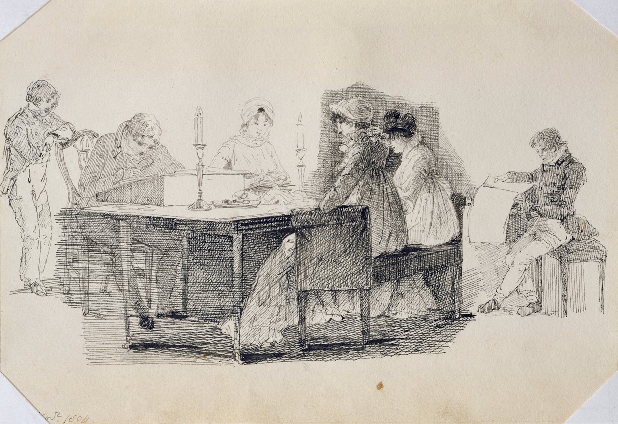 An Evening at Home, 1804 (pen og blæk på papir) af John Harden