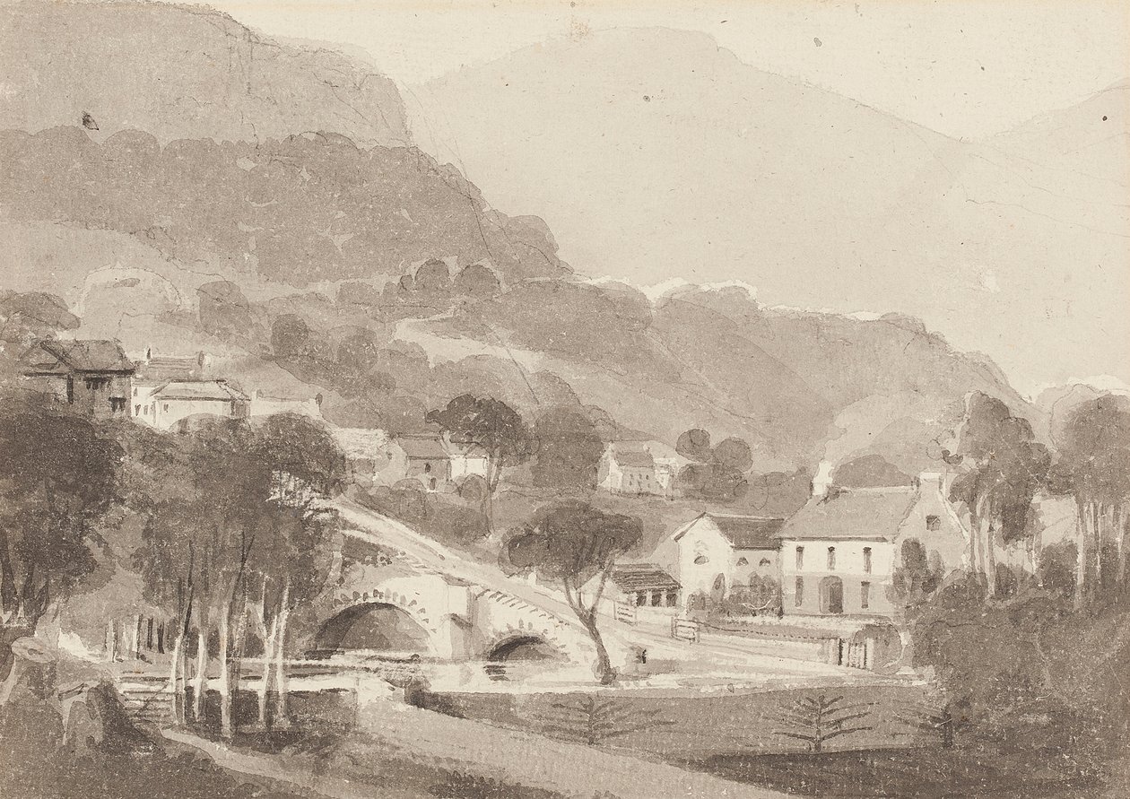 Brathay Bridge & Old Brathay, Lake District, Cumbria, 1820 (wc på papir) af John Harden