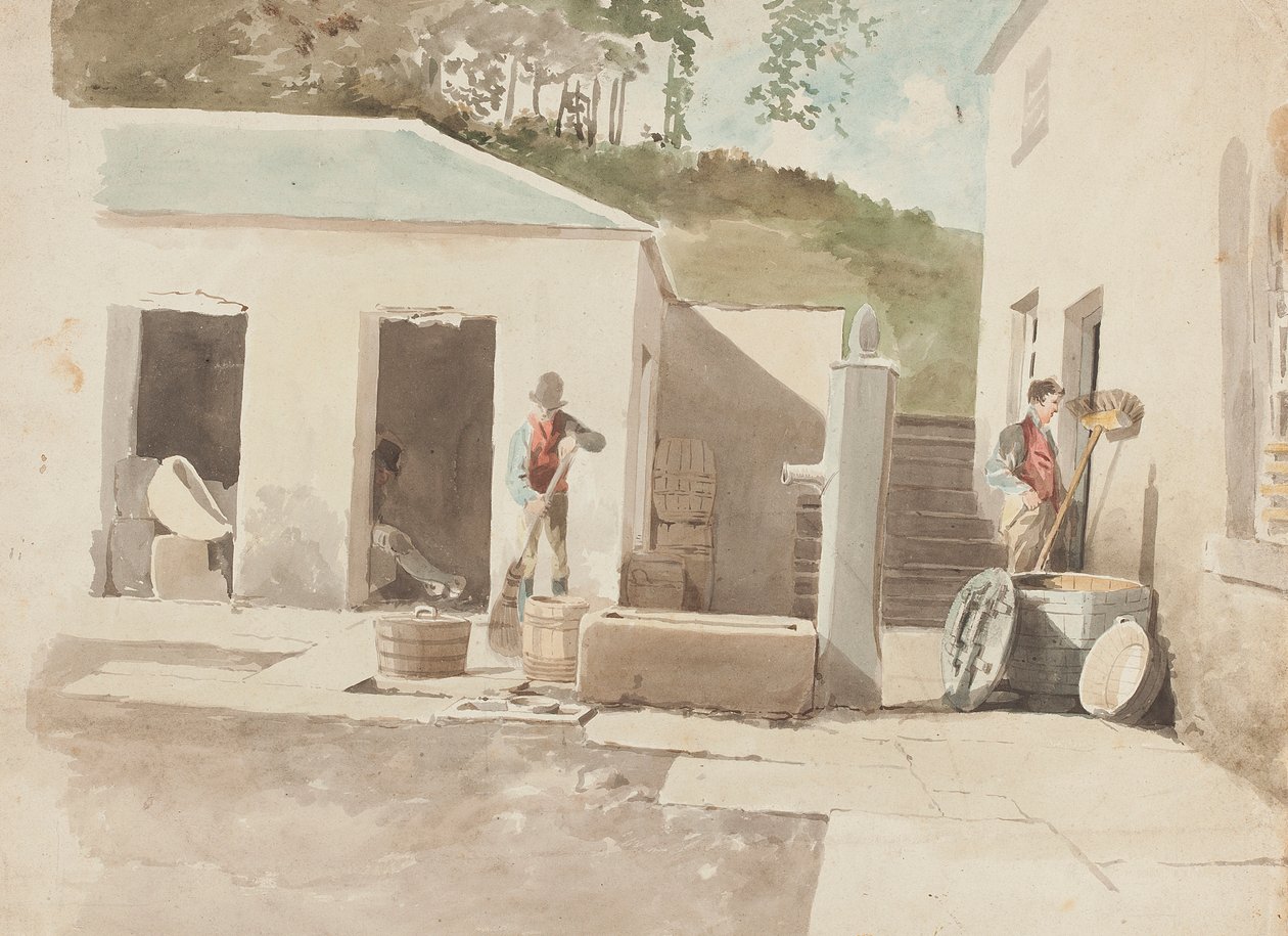 Brathay Yard, Lake District, Cumbria (wc på papir) af John Harden