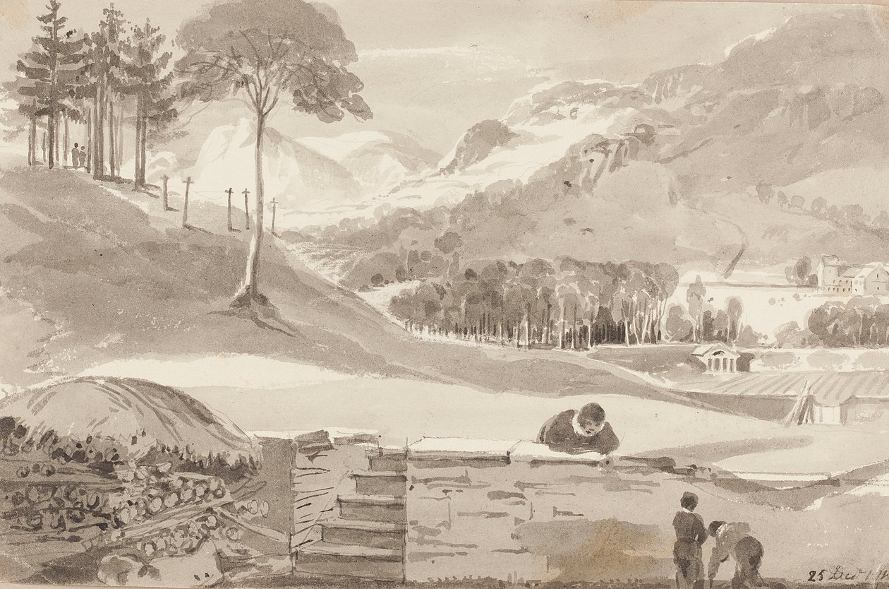 Brathay Field, Lake District, Cumbria, 1819 (wc på papir) af John Harden