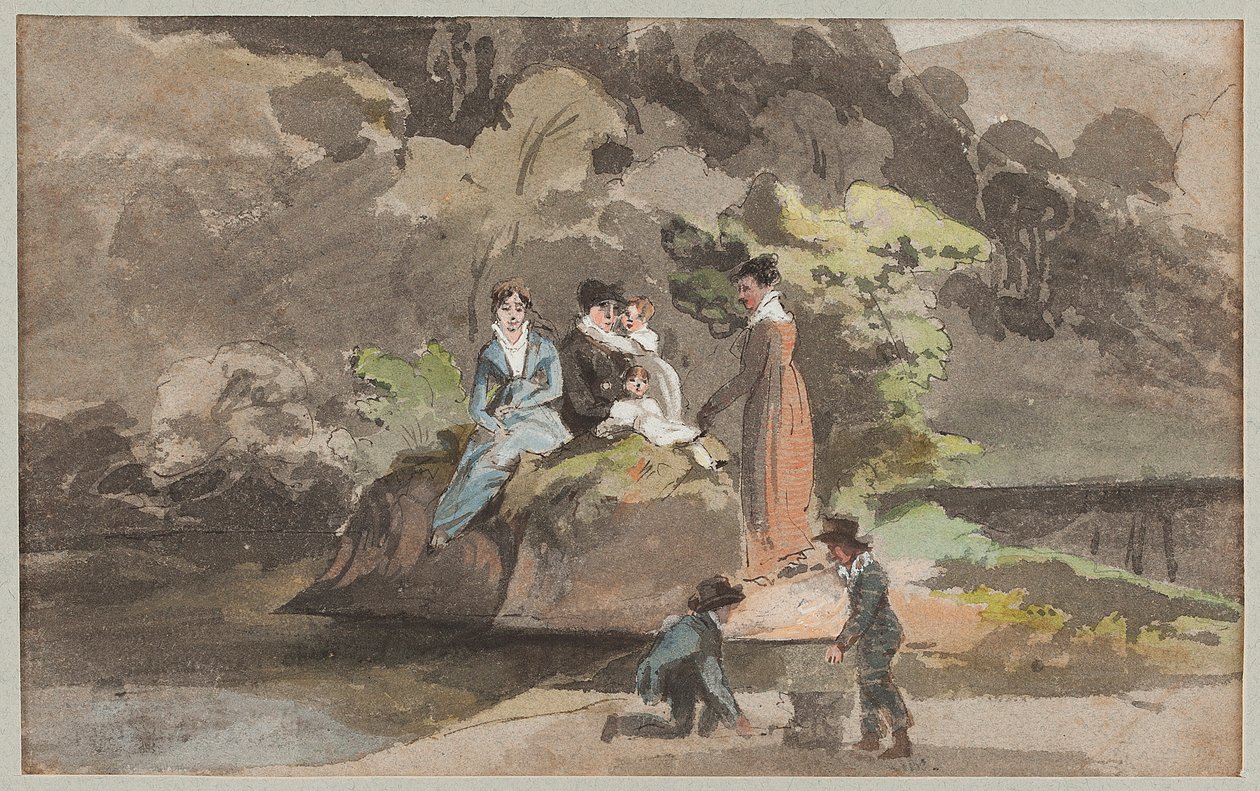 Gruppe ved vandet, 1810 (wc på papir) af John Harden