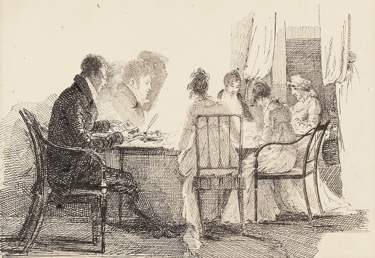 Interiør med siddende figurer, 1804-05 af John Harden