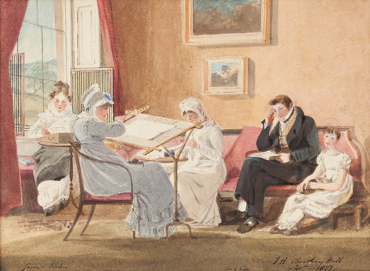 Jessie ved et staffeli, 1827 (wc på papir) af John Harden