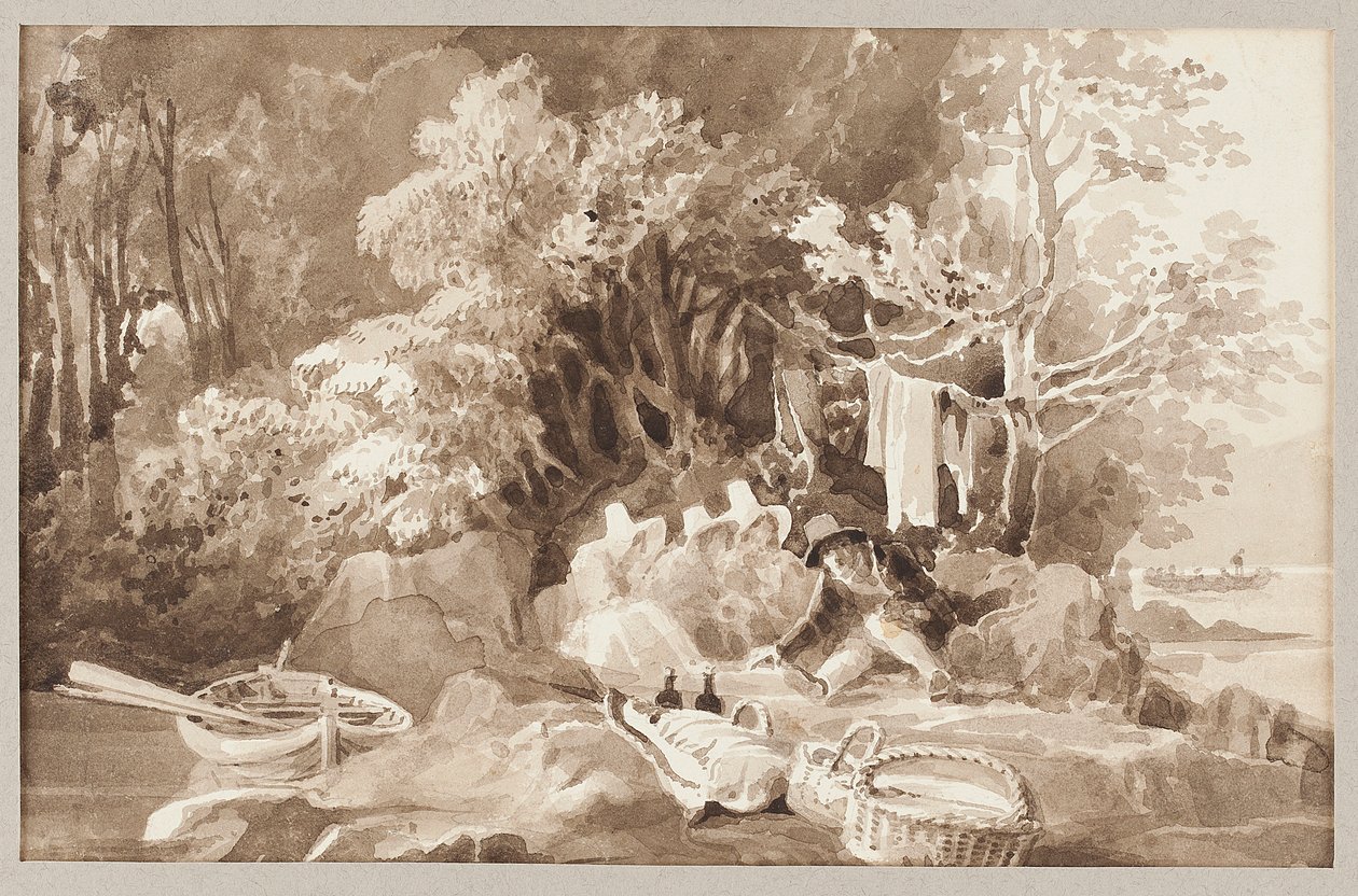 Picnic og båd (wc på papir) af John Harden