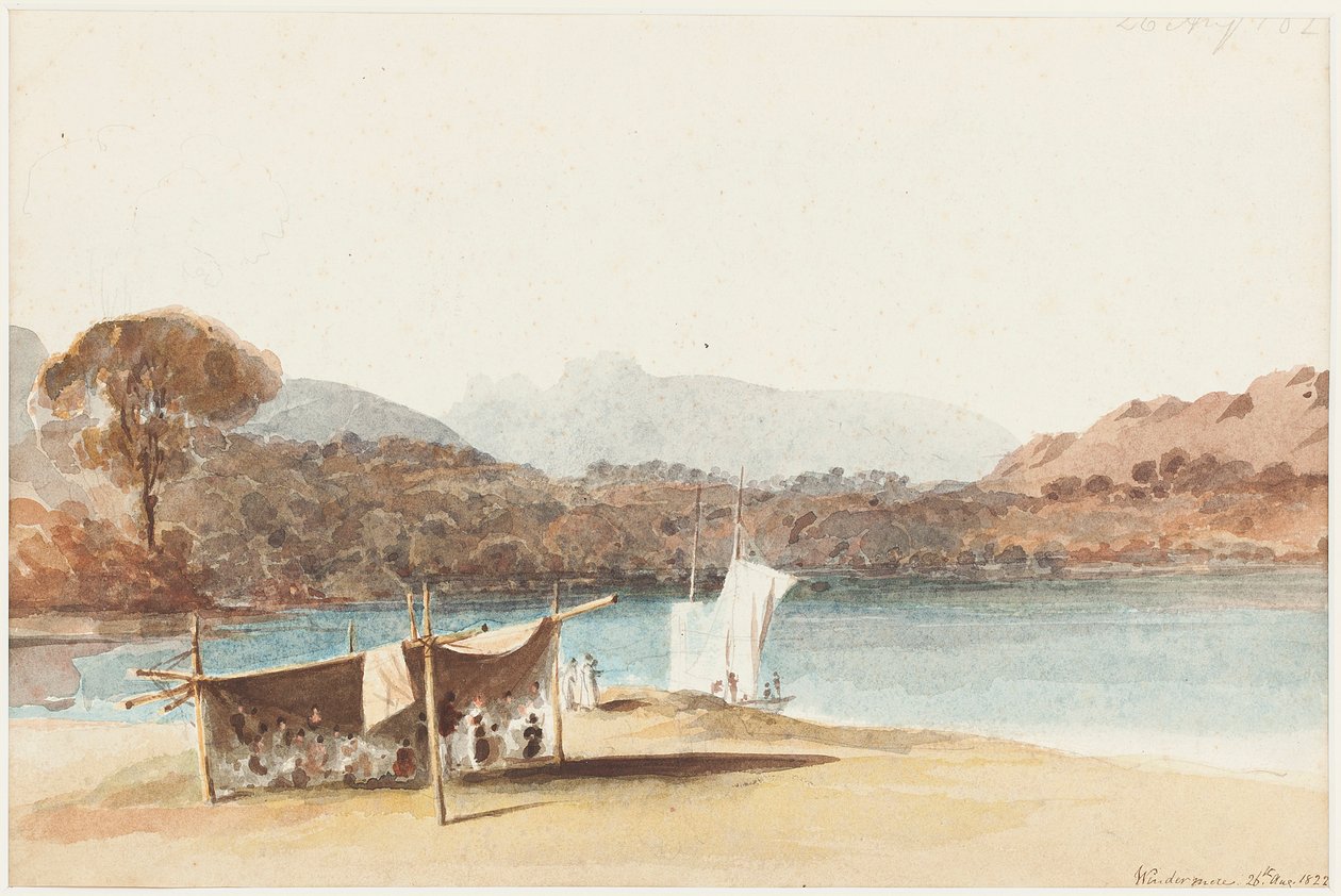 Picnic i læ ved Lake Windermere, 1822 (wc på papir) af John Harden