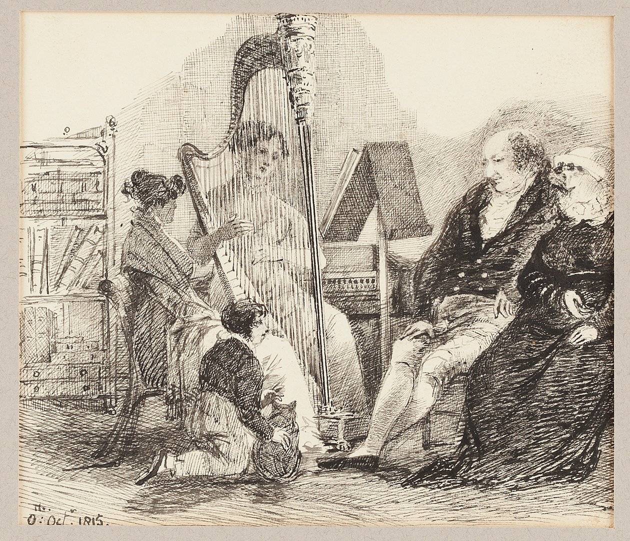 Spiller musik på harpen, 1815 af John Harden
