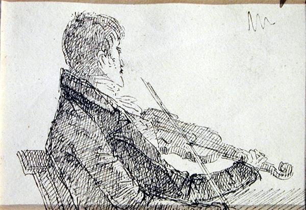 At spille violin (pen og blæk på papir) af John Harden