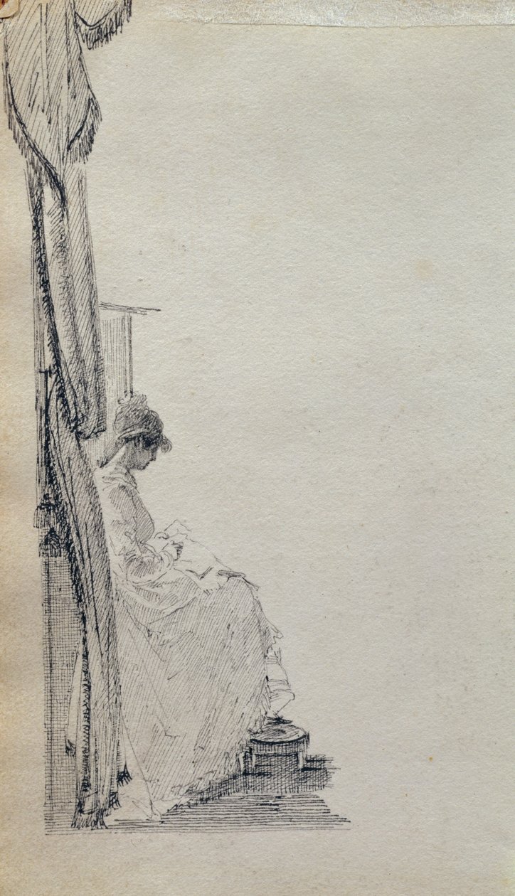 Læsning ved et vindue (pen og blæk på papir) af John Harden