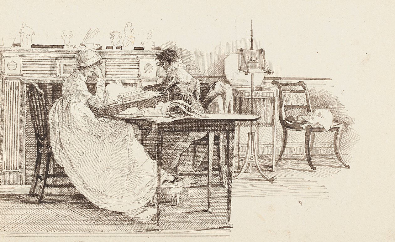 Læsning ved pejsen, 1805 af John Harden