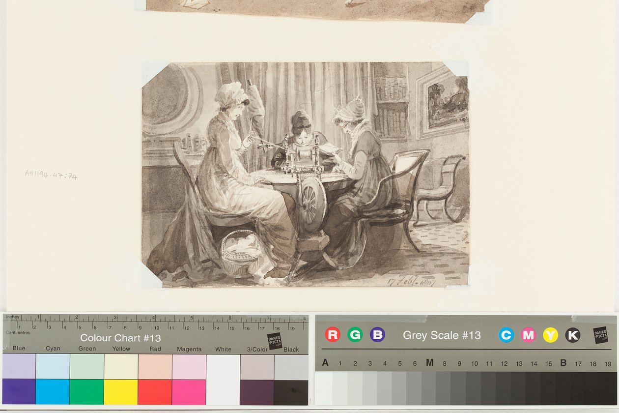 Spinning, læsning og skrivning, 17. februar 1807 (pen og blækvask på papir) af John Harden