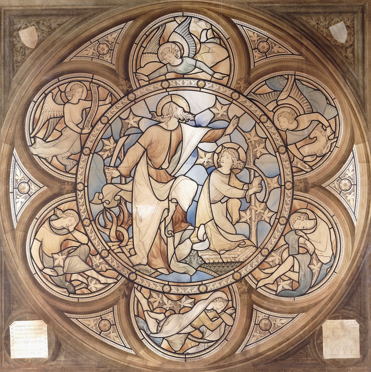 Hyldest til Pugin, et vinduesdesign af farvet glas, ca. 1850 af John Hardman Powell
