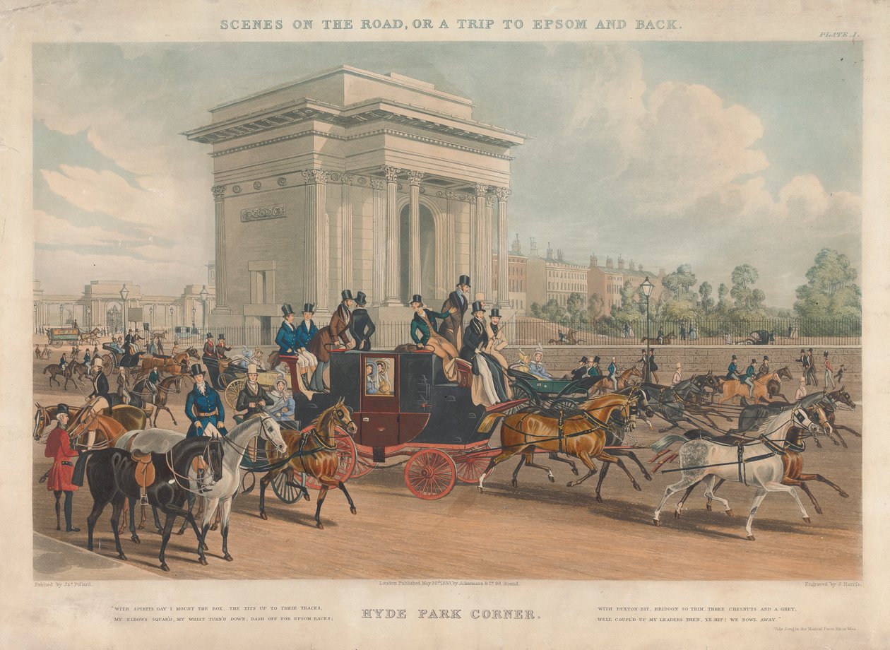 Scener på vejen, eller en tur til Epsom og tilbage, Hyde Park Corner af John Harris