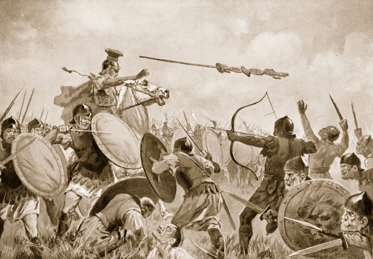 Et romersk slag med Volscians (litho) af John Harris Valda