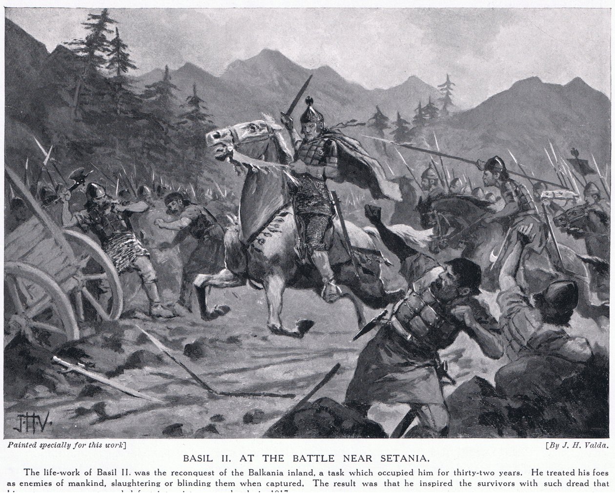 Basil II, i kamp nær Setania 1017AD af John Harris Valda