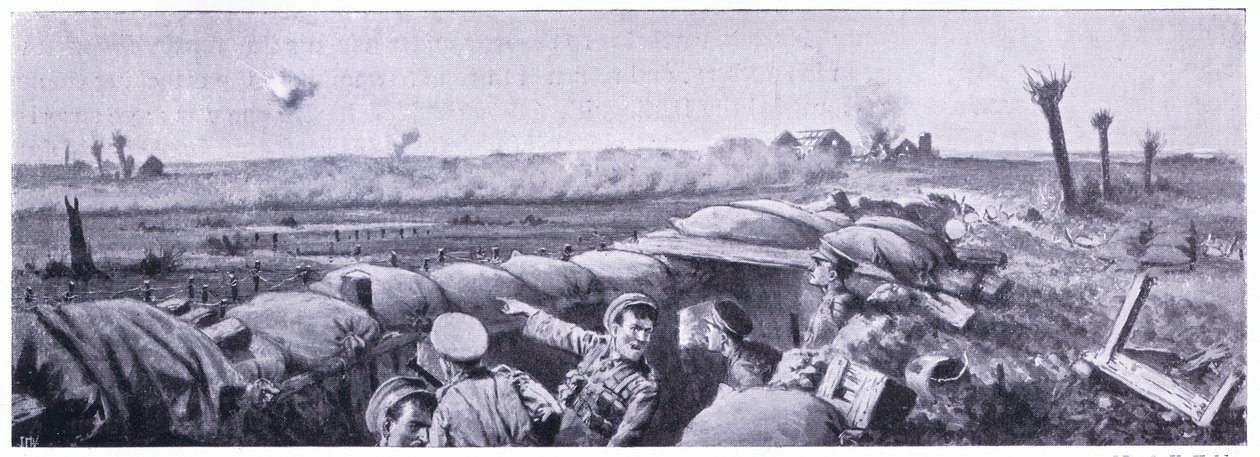 Gasangreb på skyttegravene i 2nd Lancashire Fusiliers, hvor menig Lyn mistede livet, men vandt VC. Ypres april 1915 af John Harris Valda