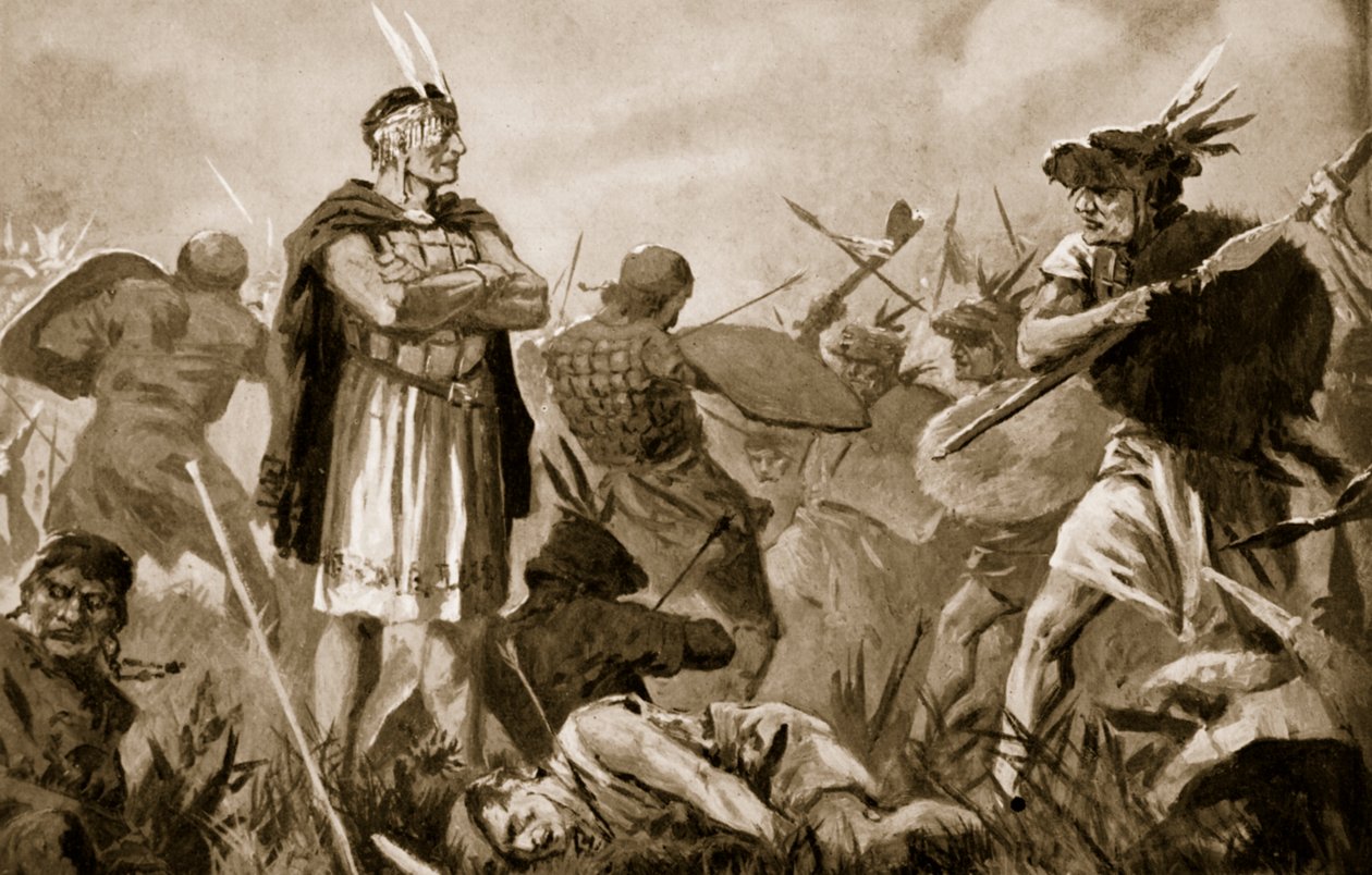 Huascar og Atahualpa kæmper om Inkariget af John Harris Valda