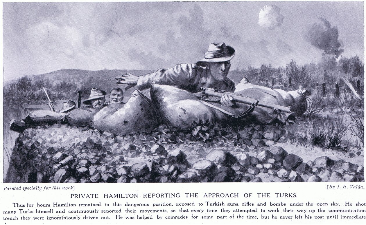 Menig Hamilton rapporterer tilgangen til den tyrkiske Gallipoli-halvø august 1915 af John Harris Valda