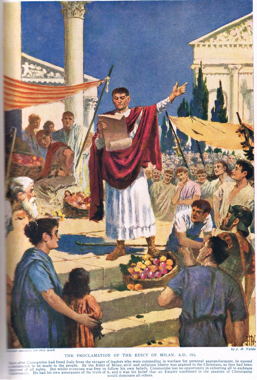 Proklamationen af Ediktet af Milano, AD 313, illustration fra 
