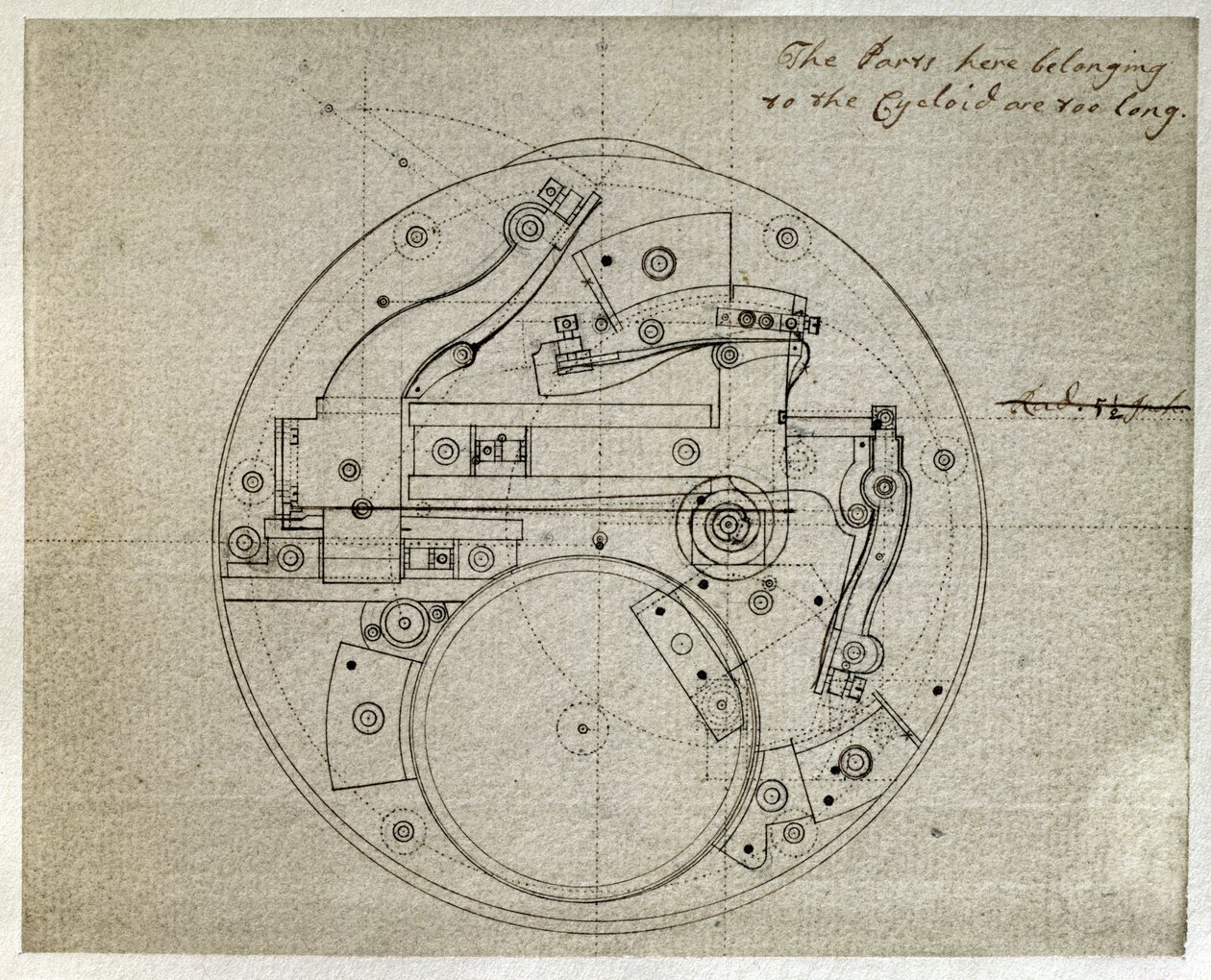 Tegning af layoutet af bevægelsen af H4-tidtageren af John Harrison (1693-1776), ca. 1759 (pen og blæk på papir) af John Harrison
