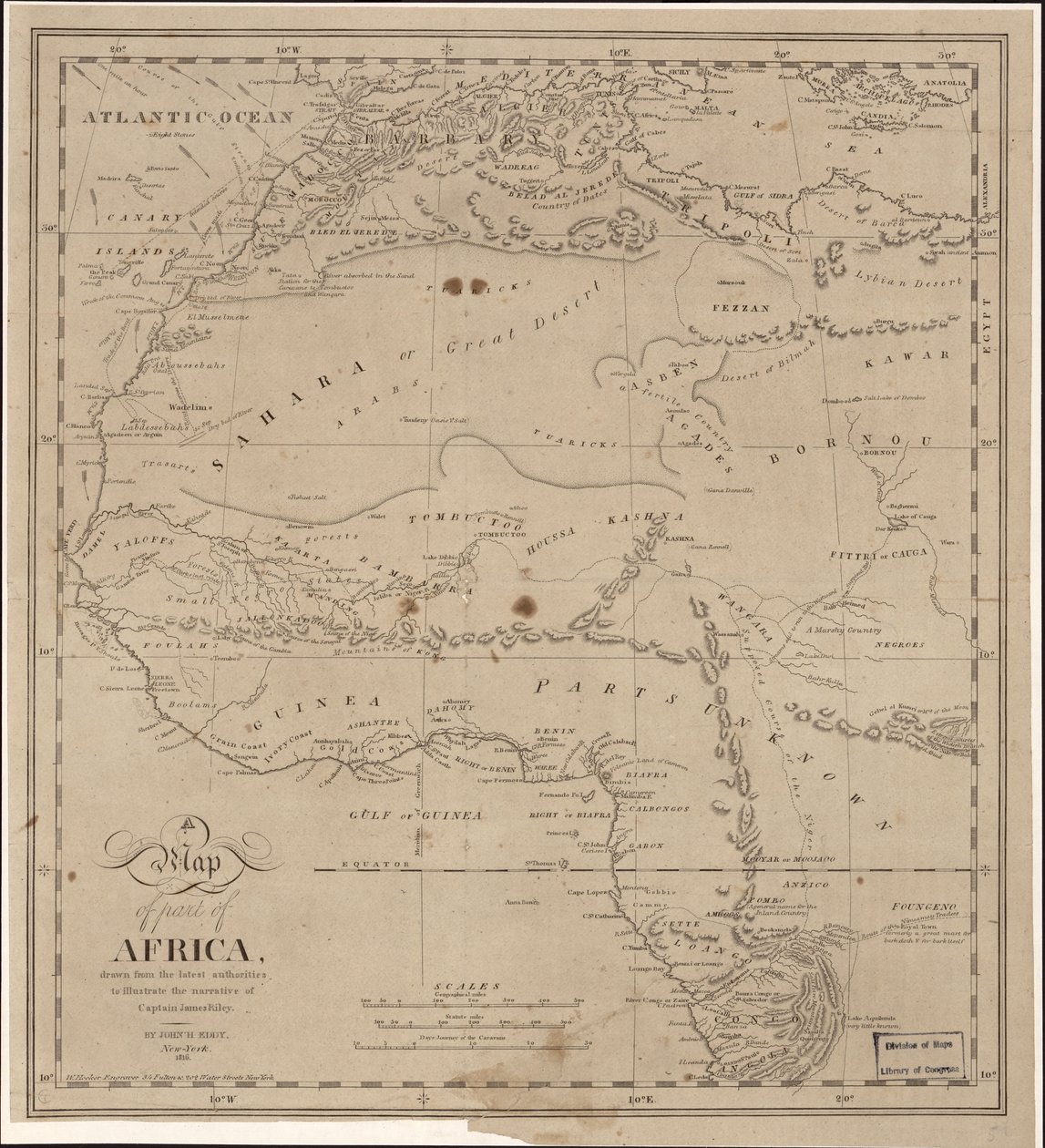 Et kort over en del af Afrika - tegnet af de seneste autoriteter for at illustrere fortællingen om kaptajn James Riley LOC 2009583840 af John Hartshorne