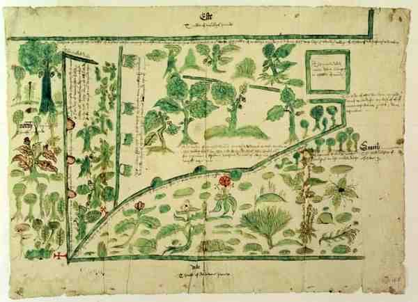 Kort som viser en del af Manor of Shawe, Berkshire, England (blæk og akvarel på vellum) af John Hasard