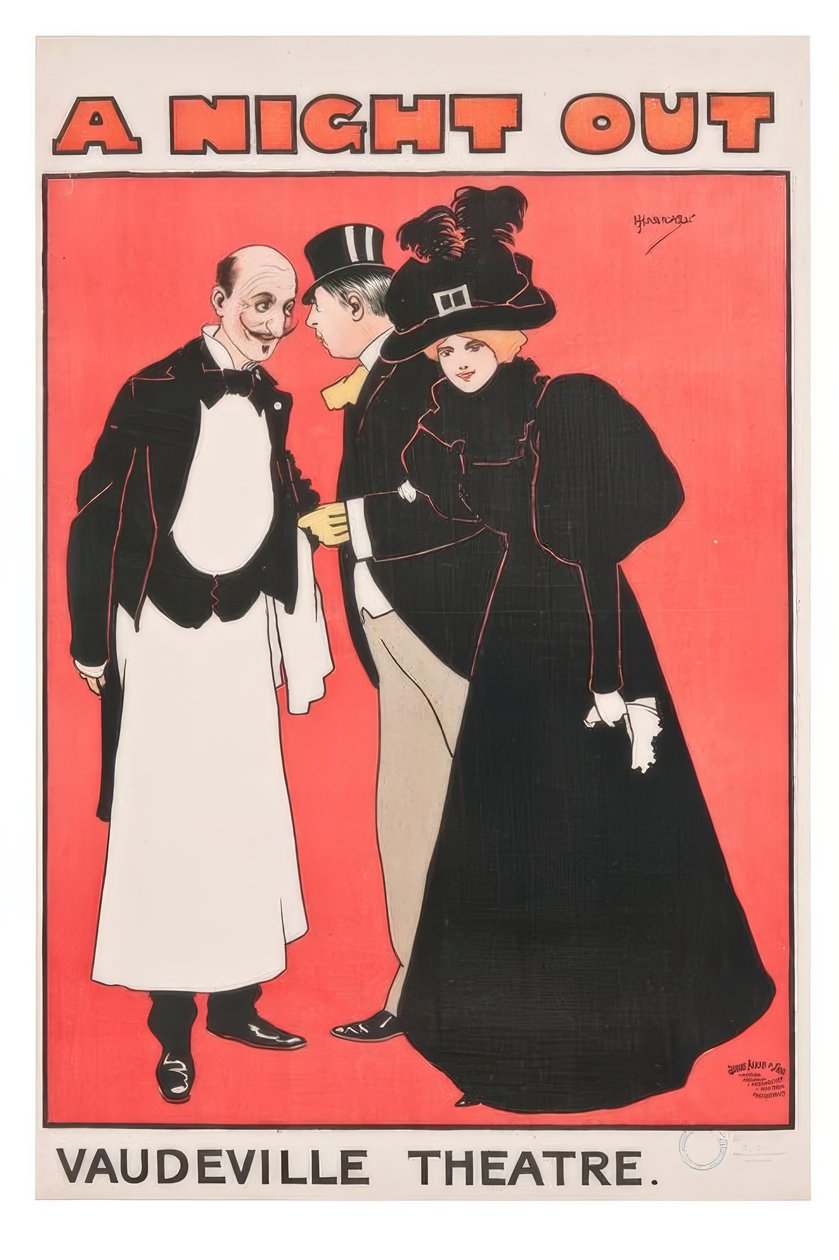 "A night out. Vaudeville Theatre" / J. Hassall / Plakat, 1897 af John Hassall