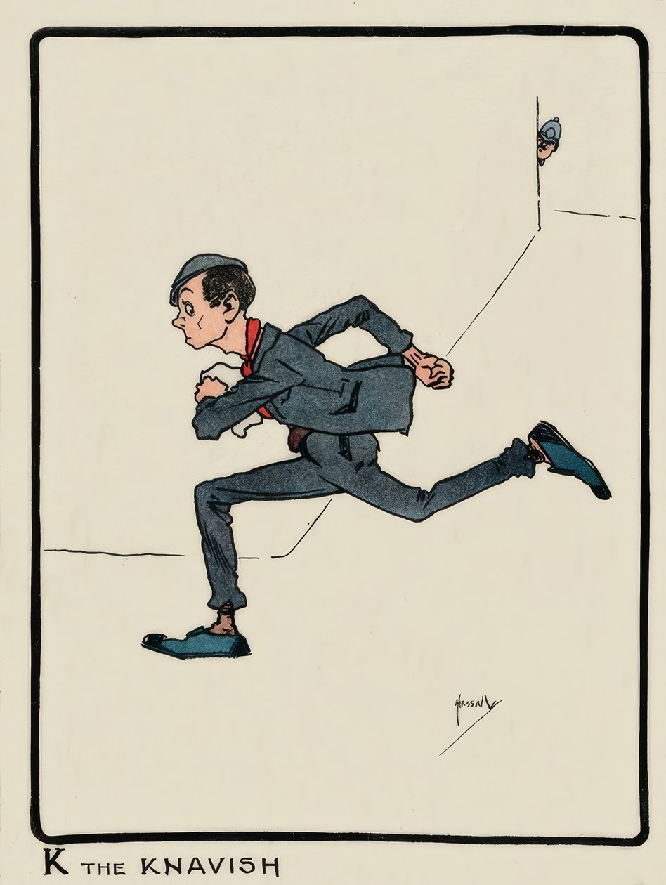 K the Knavish / J. Hassall / tegning, 1903 af John Hassall