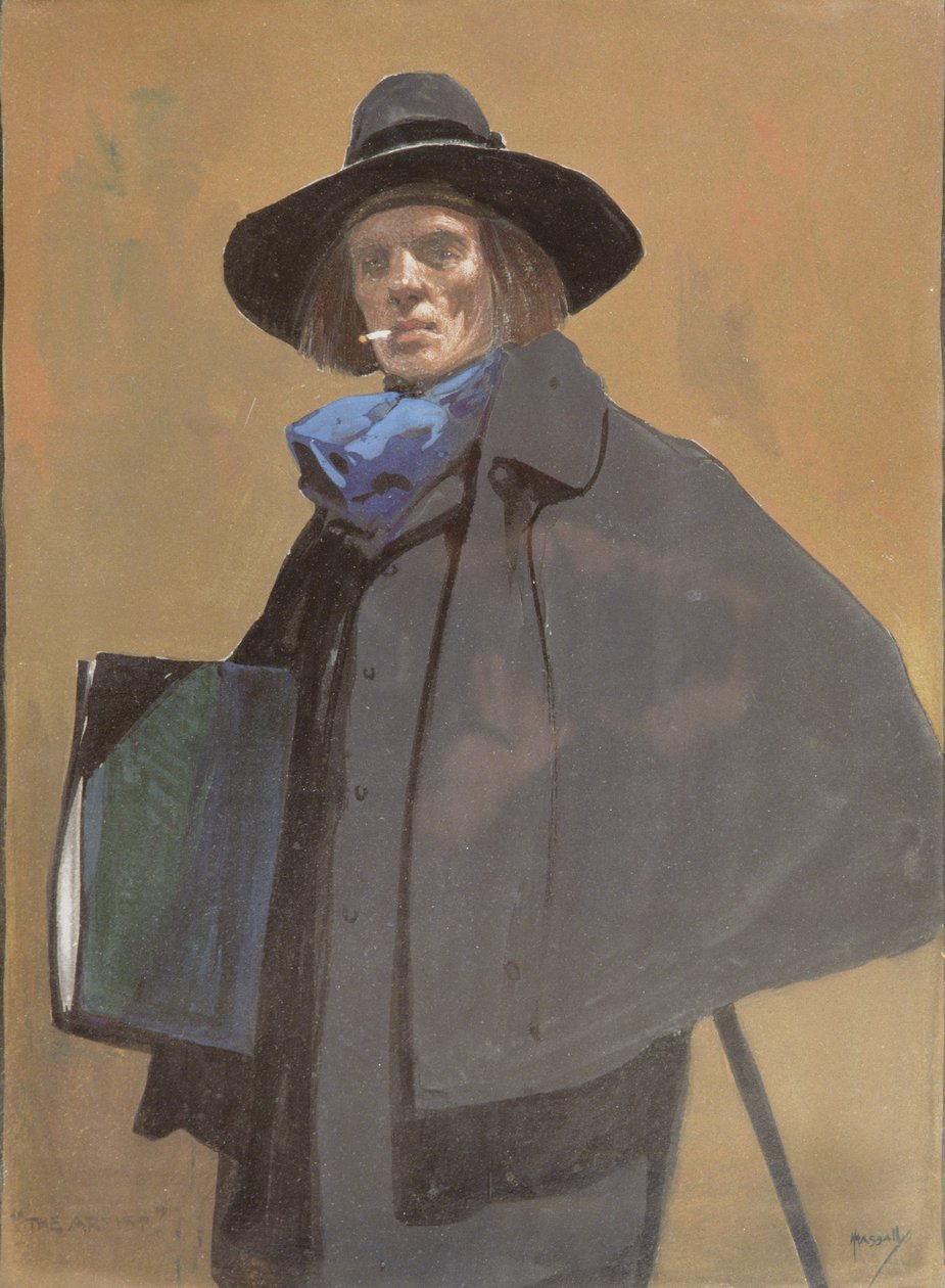 Portræt af kunstneren, ca. 1910 (akvarel på papir) af John Hassall