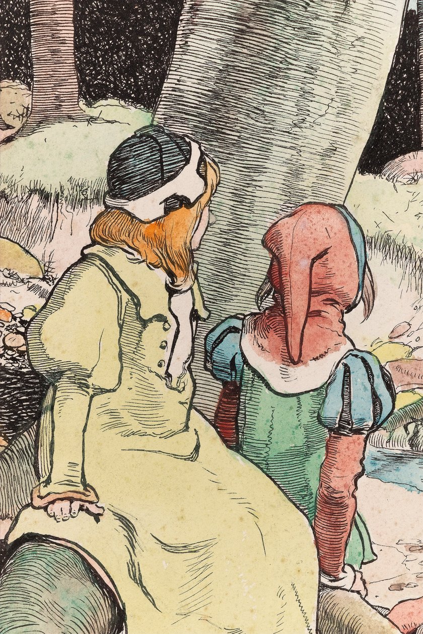 The Babes in the Wood, ca. 1900 (akvarel, pen og blæk på papir) (detalje af 244428) af John Hassall